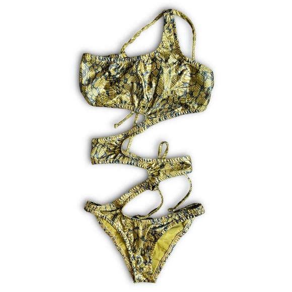 Colleen Kelly Gold Metallic One Piece Cut Out Swimsuit - Picture 1 of 3